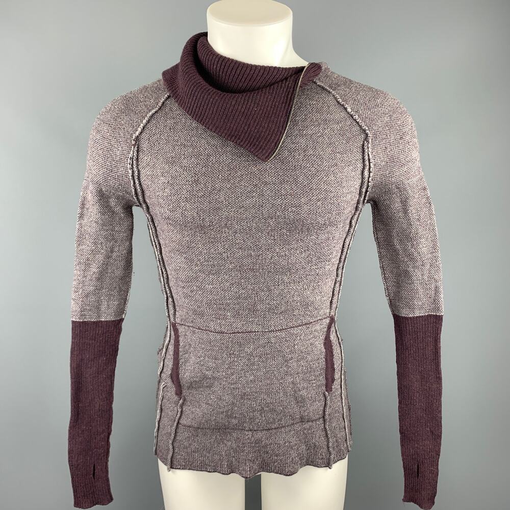 NICE COLLECTIVE Size M Purple Merino Wool High Collar Zipper Sweater